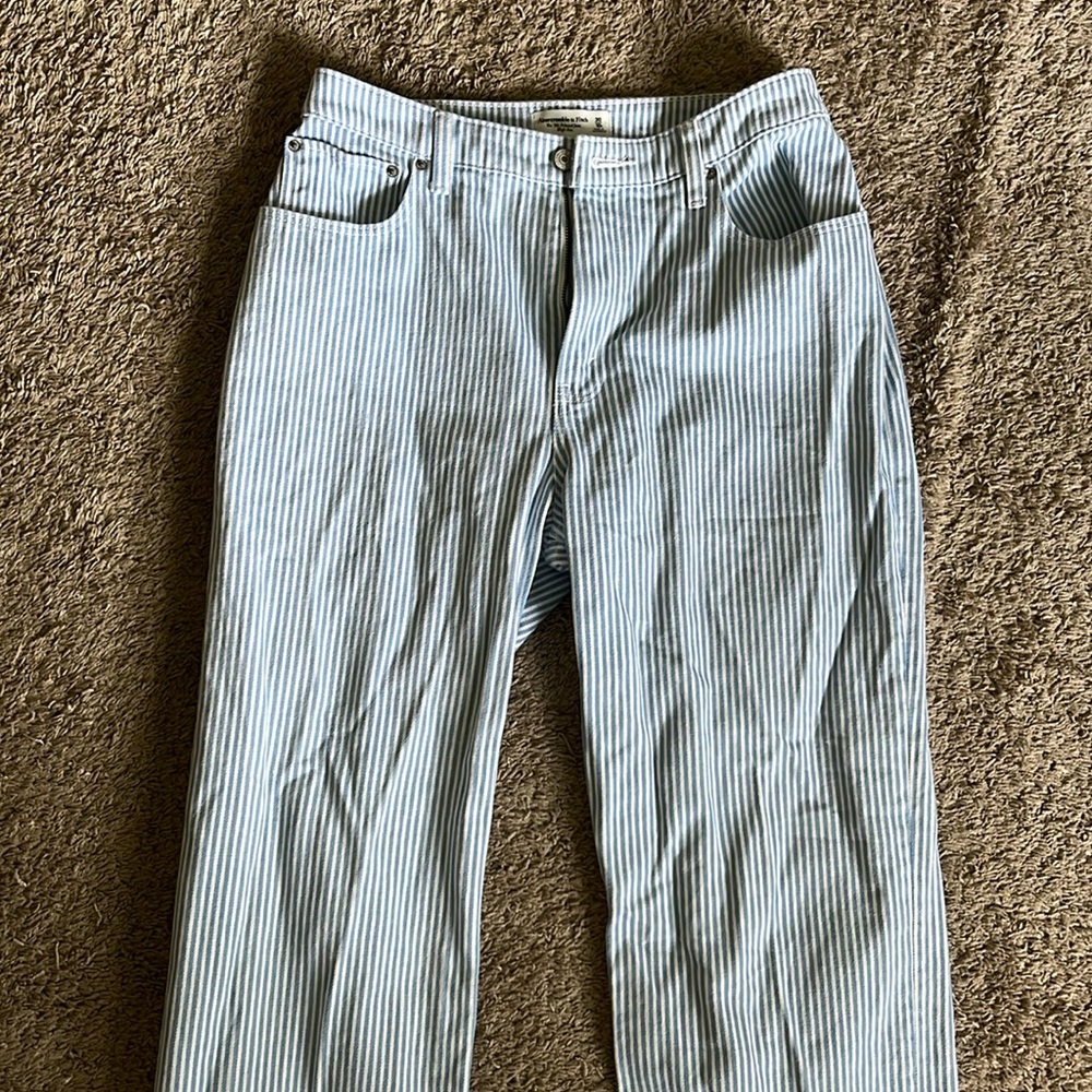 Abercrombie blue striped high rise jeans curve love